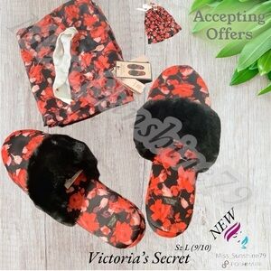 Victoria’s Secret NEW - Sz L (9/10) - satin like slippers w/ some plush trim